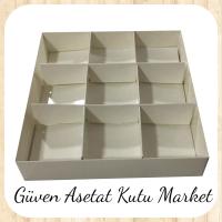 [9 Bölmeli] 15x15x3 Altı Beyaz Karton Üstü Asetat Kutu