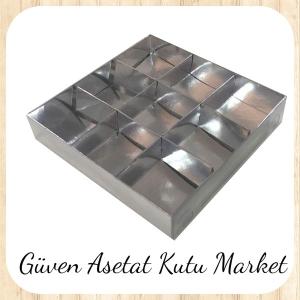 [9 Bölmeli] 15x15x3 Altı Gümüş Karton Üstü Asetat Kutu