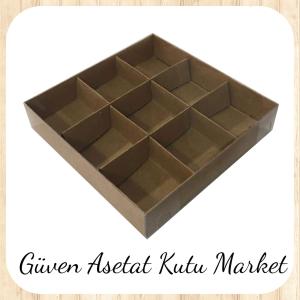 [9 Bölmeli] 15x15x3 Altı Kraft Karton Üstü Asetat Kutu
