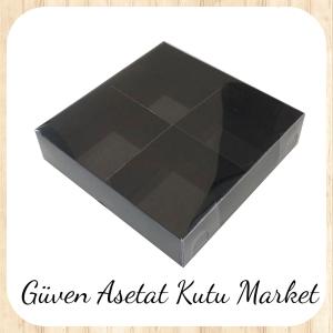 [4 Bölmeli] 15x15x3 Altı Siyah Karton Üstü Asetat Kutu