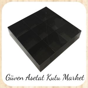 [9 Bölmeli] 15x15x3 Altı Siyah Karton Üstü Asetat Kutu