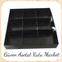 [9 Bölmeli] 15x15x3 Altı Siyah Karton Üstü Asetat Kutu