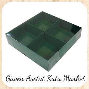 [4 Bölmeli] 15x15x3 Altı Yeşil Karton Üstü Asetat Kutu