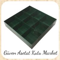 [9 Bölmeli] 15x15x3 Altı Yeşil Karton Üstü Asetat Kutu