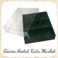 [9 Bölmeli] 15x15x3 Altı Yeşil Karton Üstü Asetat Kutu