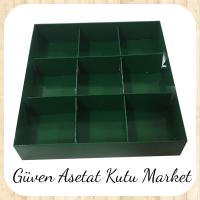 [9 Bölmeli] 15x15x3 Altı Yeşil Karton Üstü Asetat Kutu