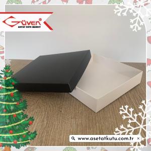 15x15x3 Tabanı Beyaz, Kapağı Siyah Karton Kutu