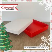 15x15x3 Tabanı Kırmızı, Kapağı Beyaz Karton Kutu