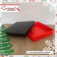 15x15x3 Tabanı Kırmızı, Kapağı Siyah Karton Kutu
