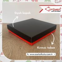 15x15x3 Tabanı Kırmızı, Kapağı Siyah Karton Kutu