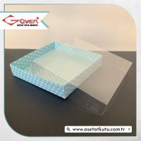 15x15x3 Altı Mavi Zemin Beyaz Puantiyeli Karton Üstü Asetat Kutu