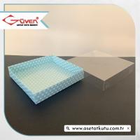 15x15x3 Altı Mavi Zemin Beyaz Puantiyeli Karton Üstü Asetat Kutu