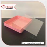 15x15x3 Altı Pembe Karton Üstü Asetat Kutu