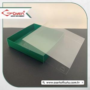 15x15x3 Altı Yeşil Karton Üstü Asetat Kutu