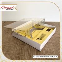 15x15x3 Gold Saray Desenli, Beyaz Karton Tabanlı Kutu [Gold Karton İçli]