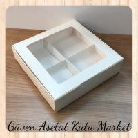 [4 Bölmeli] 15x15x5 Beyaz Pencereli Karton Kutu