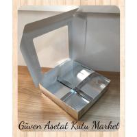 [4 Bölmeli] 15x15x5 Gümüş Pencereli Karton Kutu