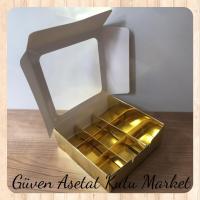 [9 Bölmeli] 15x15x5 Gold Pencereli Karton Kutu