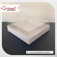 15x15x5 Altı Beyaz Karton Üstü Asetat Kutu