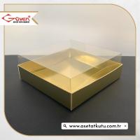 15x15x5 Altı Gold Metalize Karton Üstü Asetat Kutu