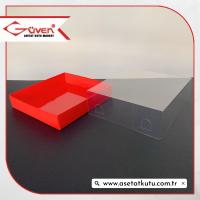 15x15x5 Altı Kırmızı Karton Üstü Asetat Kutu
