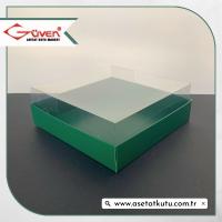 15x15x5 Altı Yeşil Karton Üstü Asetat Kutu