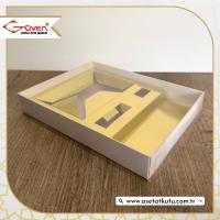 15x20x3 Altı Beyaz Karton Üstü Asetat Kutu [Gold Karton İçli]