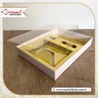 15x20x3 Altı Beyaz Karton Üstü Asetat Kutu [Gold Karton İçli]