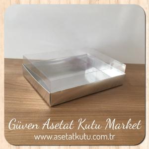 15x20x5 Altı Gümüş Metalize Karton Üstü Asetat Kutu