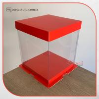 17x17x20 Kırmızı Karton ve Asetat Kutu (HM28)