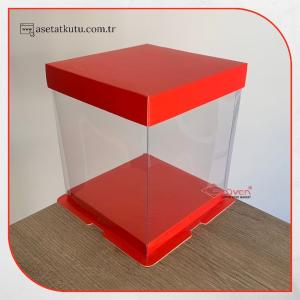 17x17x20 Kırmızı Karton ve Asetat Kutu (HM28)
