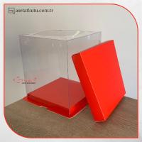 17x17x20 Kırmızı Karton ve Asetat Kutu (HM28)
