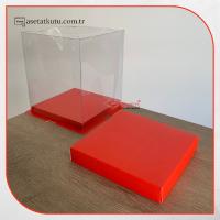 17x17x20 Kırmızı Karton ve Asetat Kutu (HM28)