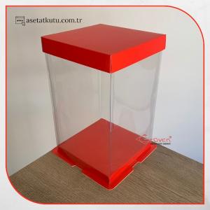 17x17x28 Kırmızı Karton ve Asetat Kutu (HM29)