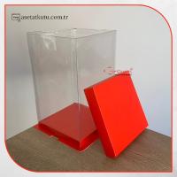 17x17x28 Kırmızı Karton ve Asetat Kutu (HM29)