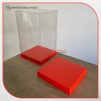 17x17x28 Kırmızı Karton ve Asetat Kutu (HM29)