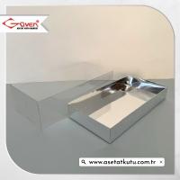 20x10x5.5 Altı Gümüş Metalize Karton Üstü Asetat Kutu
