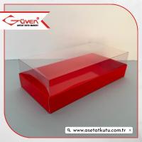 20x10x5.5 Altı Kırmızı Karton Üstü Asetat Kutu  