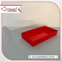 20x10x5.5 Altı Kırmızı Karton Üstü Asetat Kutu  