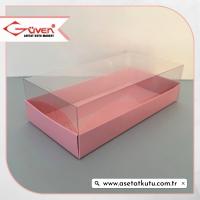 20x10x5.5 Altı Pembe Karton Üstü Asetat Kutu