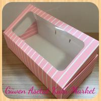 20x10x5 Pembe Beyaz Çizgili Pencereli Karton Kutu