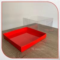 20x20x10 Altı Kırmızı Karton Üstü Asetat Kutu