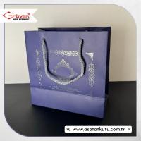 20x20x10 Lacivert Üzerine Gümüş Saray Desenli Karton Çanta