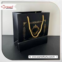 20x20x10 Siyah Üzerine Gold Saray Desenli Karton Çanta