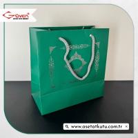 20x20x10 Yeşil Üzerine Gümüş Saray Desenli Karton Çanta