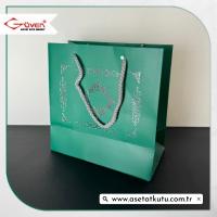 20x20x10 Yeşil Üzerine Gümüş Saray Desenli Karton Çanta