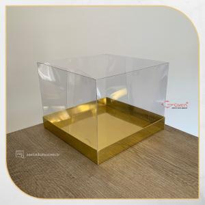 20x20x15 Altı Gold Metalize Karton Üstü Asetat Kutu