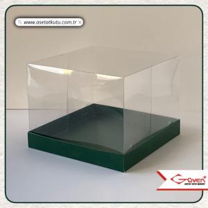 20x20x15 Altı Yeşil Karton Üstü Asetat Kutu