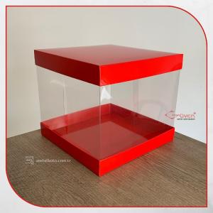 20x20x17.5 Asetat, Çift Taraflı Kırmızı Karton Kutu