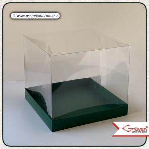 20x20x17.5 Altı Yeşil Karton Üstü Asetat Kutu